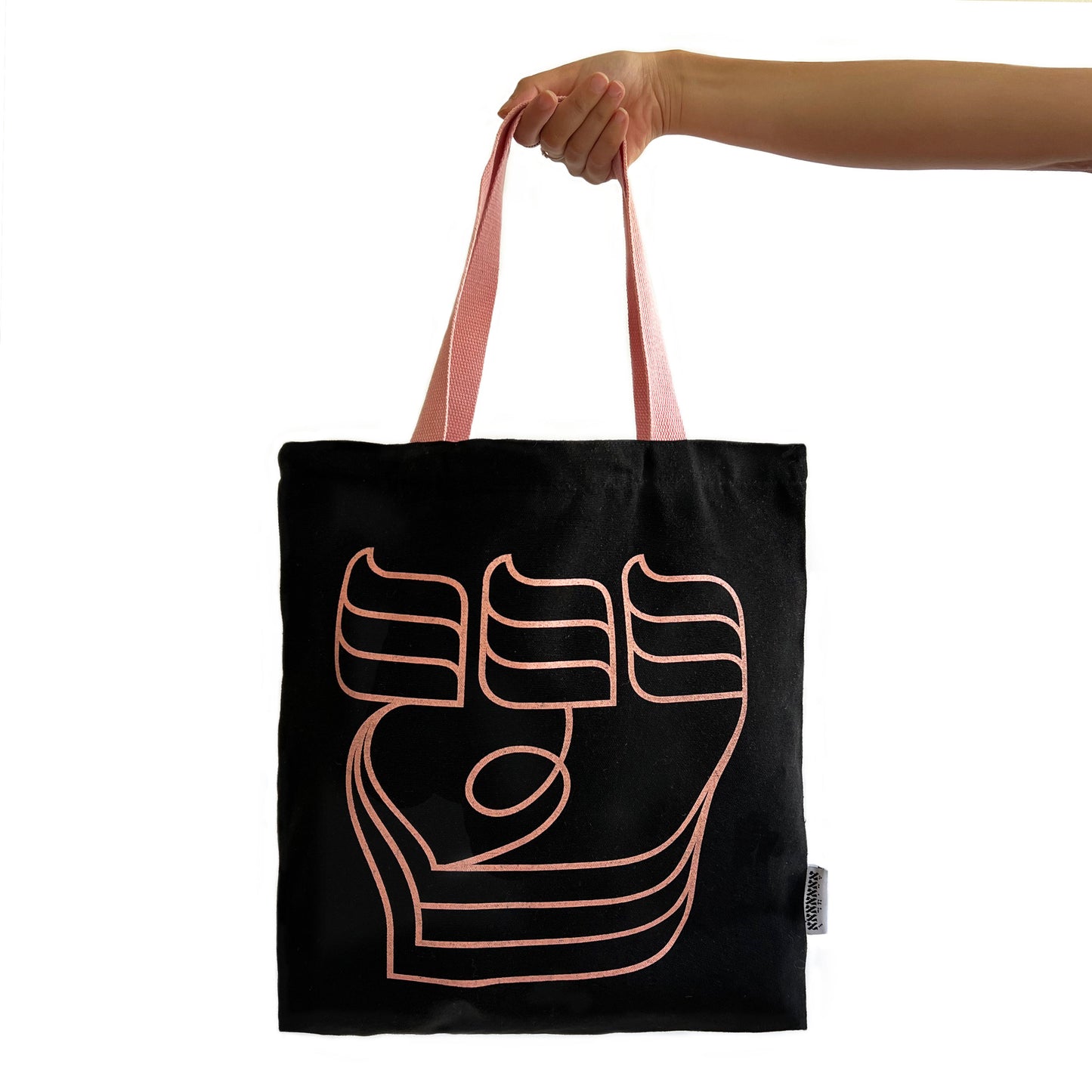 Pink Shin Calligraphy Tote: Black Cotton Chic