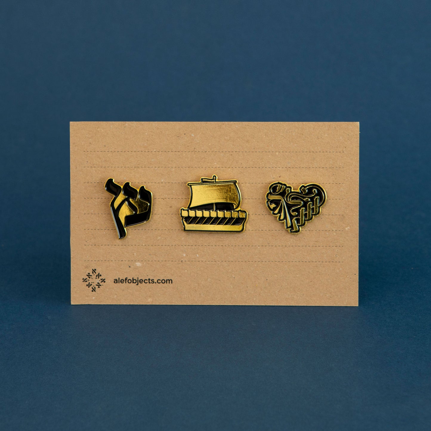 Golden Typographic Enamel Pin Set Trio